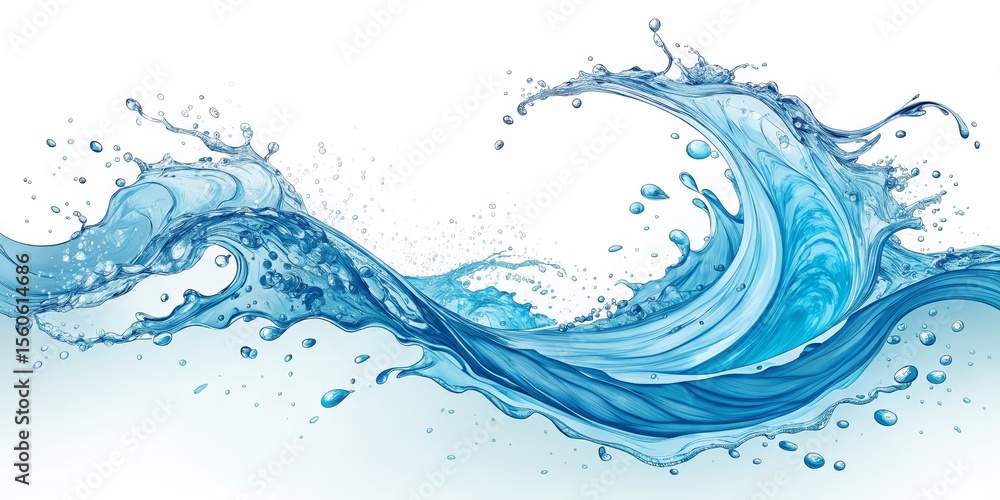 Fototapeta premium Dynamic Water Splash 3D Rendered Blue Wave Composition, Water Droplets, Fluid Concept Water,Splash