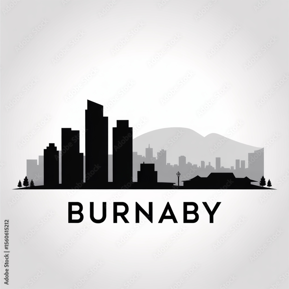 Fototapeta premium Burnaby Skyline Silhouette — Urban Mountain City Vector Illustration