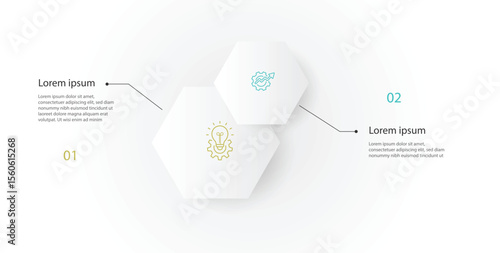 Business infographic 2 step process. Diagram presentation, workflow layout, pie chart, information graphic. Vector illustration with line and paper style