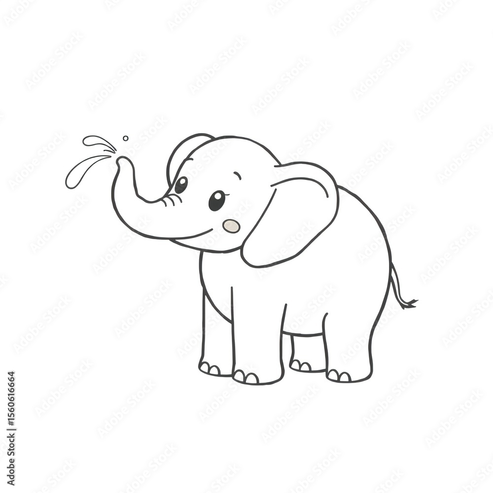Fototapeta premium Happy elephant spraying water, coloring sheet