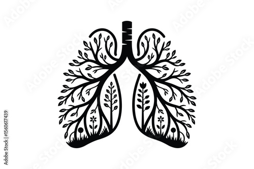 Lungs formed by tree branches and flowers leaves