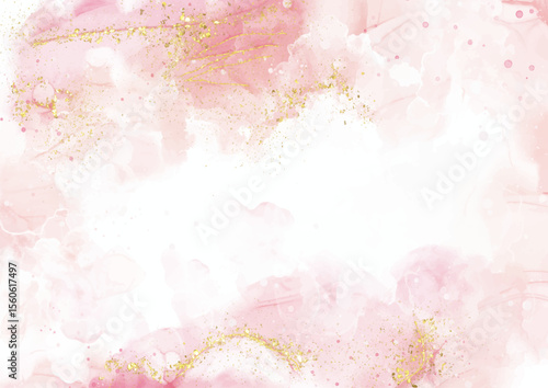 elegant pink hand painted alcohol ink background with gold glitter 1907