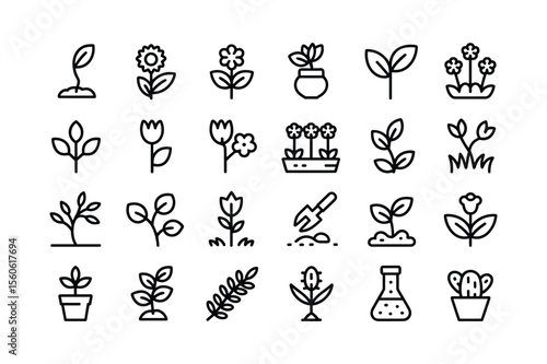 Plant growth and gardening icons sprout seedling