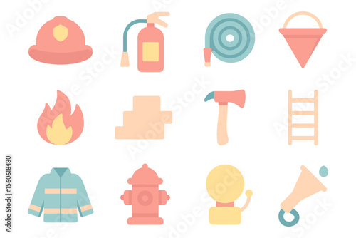 Firefighter tools and equipment vector illustration for emergency services design