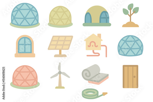 Eco-friendly sustainable living vector illustration for renewable energy and green building designs