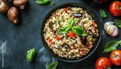 Wallpaper Mural A bowl of risotto with mushrooms, tomatoes, and herbs Torontodigital.ca