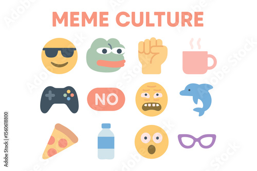 Meme culture icons vector illustration for social media and posters in flat style