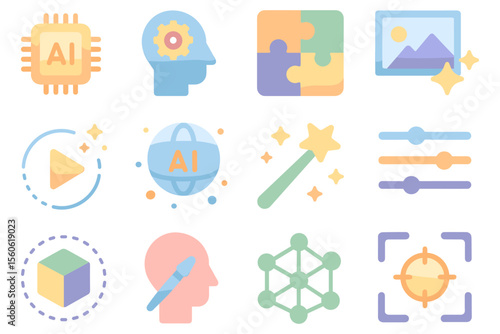Vector illustration of ai technology icons for digital design and development