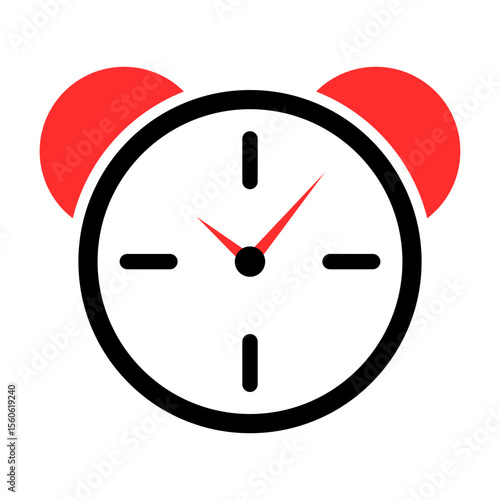 Red Alarm Clock Icon Vector Illustration. This clean and modern vector illustration features a classic alarm clock design with bold, minimalist styling.