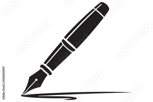 Black fountain pen vector minimalist silhouette icon illustration with white background
