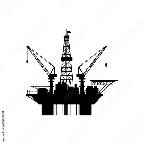 Offshore Oil Rig: A stark silhouette of an offshore oil rig, a symbol of the energy industry and resource extraction, against a clean backdrop.