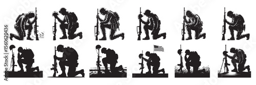 Soldier kneeling with rifle and helmet remembrance