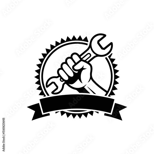 Hand Holding Wrench Badge: A strong hand confidently grasps a wrench, symbolizing repair, maintenance, and skilled craftsmanship. This emblem is perfect for mechanics, engineers, or DIY enthusiasts.