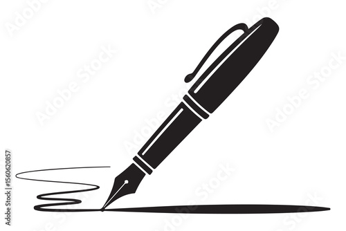 Black fountain pen vector minimalist silhouette icon illustration with white background
