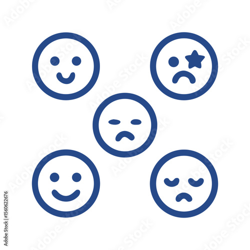 Flat Mood Emoji Icon Set – Happy, Sad, Emotion Faces Vector Illustration