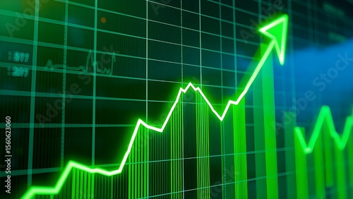 stock market graph raising up, crypto up, bullish market, neon green chart going up	