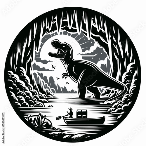 Megalosaurus Exploring a Dark Prehistoric Cave