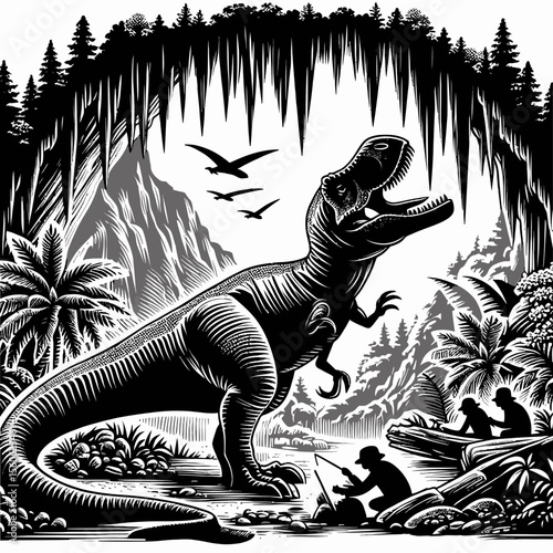 Megalosaurus Exploring a Dark Prehistoric Cave
