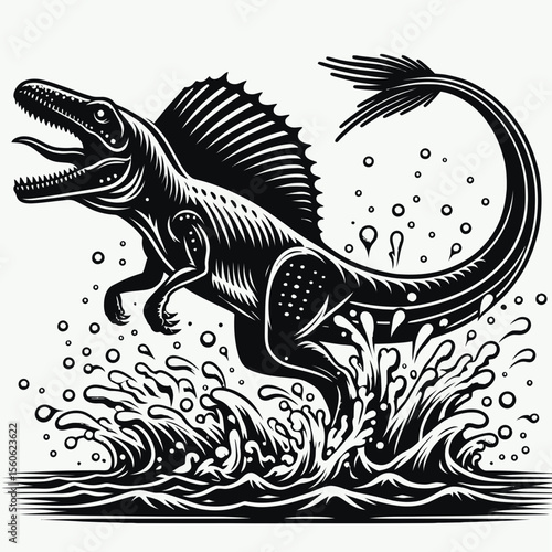 Mosasaurus Leaping from the Water in a Prehistoric Ocean