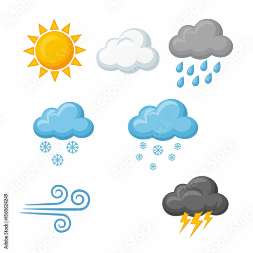 A collection of illustrated weather icons depicting various atmospheric conditions.