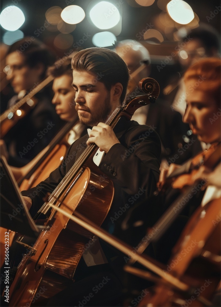 Fototapeta premium On the symphony stage, the lighting is dreamlike and ethereal