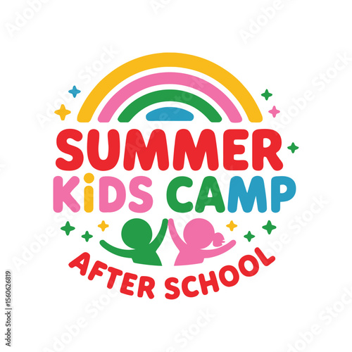 Colorful summer kids camp after school program logo design for fun activities