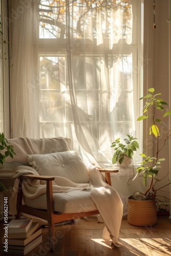 In the elderly's room, soft sunlight filters through the sheer curtains