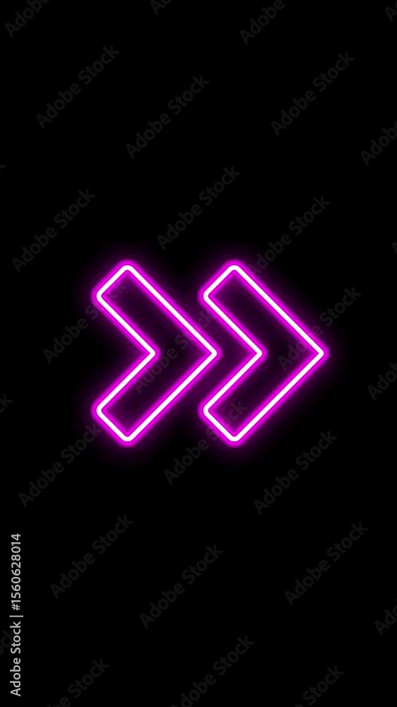 Glowing pink neon double arrows on black background with motion blur effect symbolizing fast forward progress movement and futuristic animated direction design Glowing pink neon double arrows on black background with motion blur effect symbolizing fast forward progress movement and futuristic animated direction design