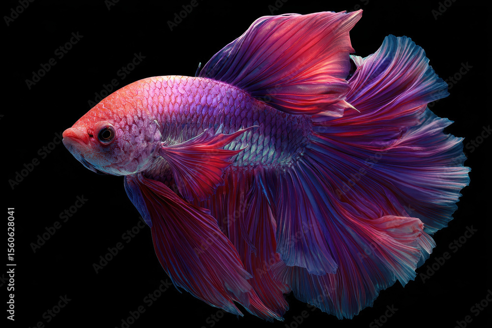 Fototapeta premium Vibrant fish exhibits an intense stare against dark backdrop, showcasing its beauty and detail