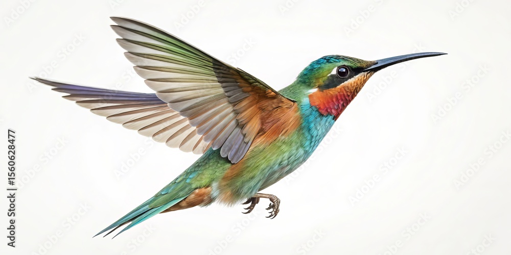 Obraz premium Vibrant Hummingbird in Flight Detailed Digital Painting, Bird Art, Avian Beauty, Hummingbird Illustration Hummingbird, Digital Art