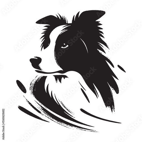 Border Collie dog black ink brushstroke style vector illustration