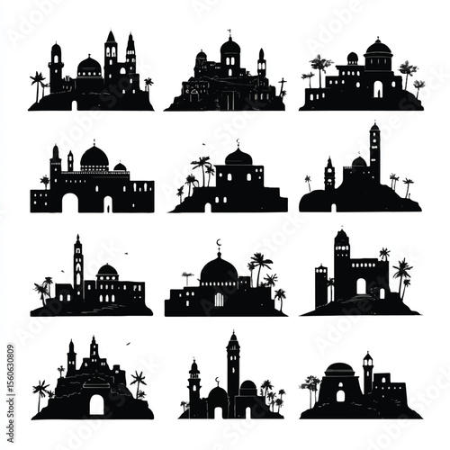 bethlehem city silhouette set, Black & White silhouette set 