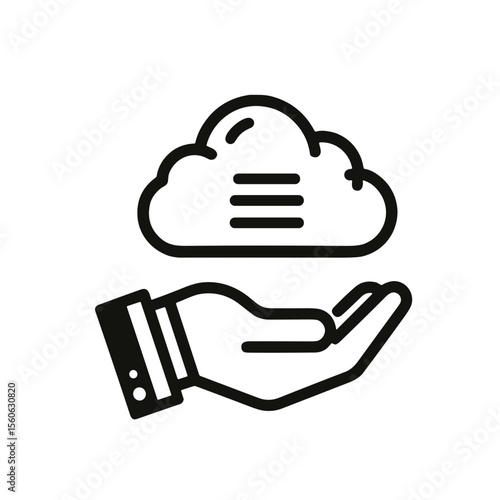 Minimalistic black-and-white cloud storage icon with hand symbol  
