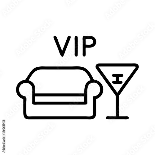 VIP lounge icon featuring a sofa and cocktail glass  
