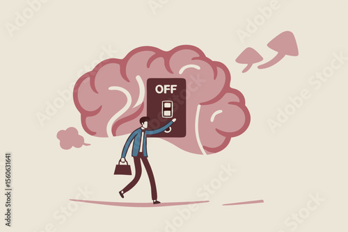 Turn on brain to think, creativity, thought or concentration, smart thinking or emotional intelligence, mindset, wisdom and knowledge concept, smart businessman genius turn on switch on his own brain.
