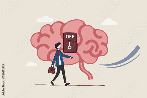Turn on brain to think, creativity, thought or concentration, smart thinking or emotional intelligence, mindset, wisdom and knowledge concept, smart businessman genius turn on switch on his own brain.