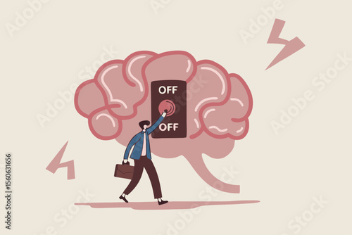 Turn on brain to think, creativity, thought or concentration, smart thinking or emotional intelligence, mindset, wisdom and knowledge concept, smart businessman genius turn on switch on his own brain.