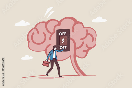 Turn on brain to think, creativity, thought or concentration, smart thinking or emotional intelligence, mindset, wisdom and knowledge concept, smart businessman genius turn on switch on his own brain.