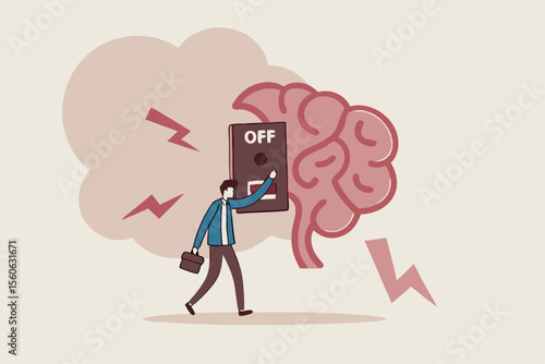 Turn on brain to think, creativity, thought or concentration, smart thinking or emotional intelligence, mindset, wisdom and knowledge concept, smart businessman genius turn on switch on his own brain.