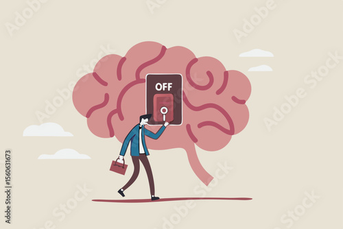 Turn on brain to think, creativity, thought or concentration, smart thinking or emotional intelligence, mindset, wisdom and knowledge concept, smart businessman genius turn on switch on his own brain.