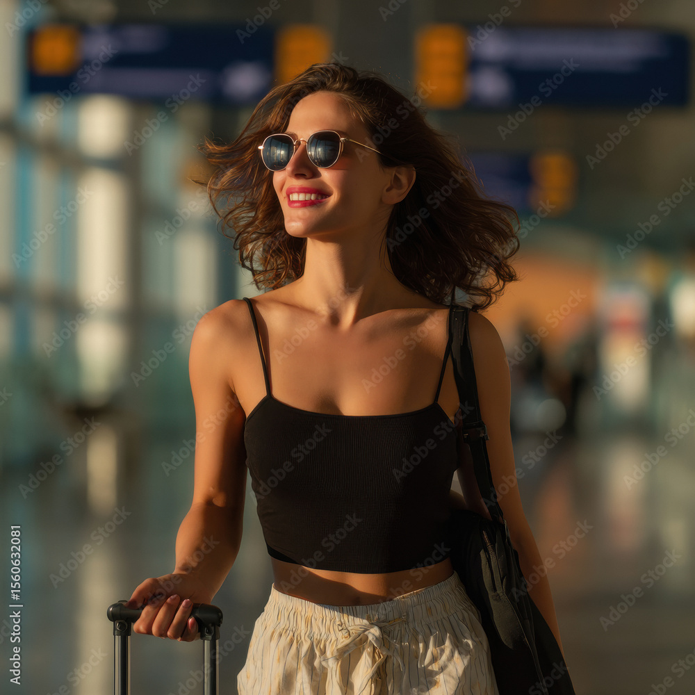 Fototapeta premium young indian stylish woman walking at airport