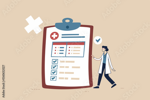 Medical clipboard, prescription or insurance document, health check or doctor diagnosis record, medicine or medicare checklist concept, doctor with stethoscope holding medical clipboard prescription.