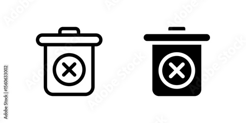 Standard delete trash bin icon set for removing, discarding, and archiving data. Essential for user interfaces and digital file management.