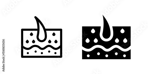 Detailed epiderm skin hair follicle icon set representing dermatology, hair health, and skin conditions. Ideal for medical, cosmetic, and wellness themes.