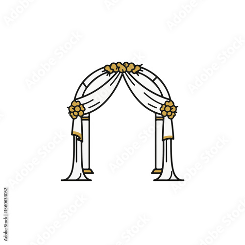 Elegant wedding arch decorated with draped fabric and floral accents, an invitation to the blissful union.