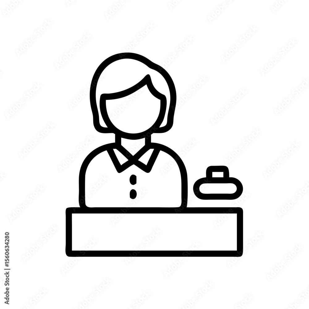 Receptionist assisting at desk with friendly demeanor, icon of people group Receptionist assisting at desk with friendly demeanor, icon of people group