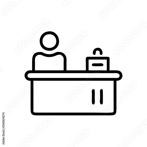 Simple line icon of person standing at a check-in counter  