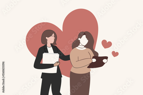 Compassion, support or help other who facing difficulty, empathy or sympathy, kindness or love to take care, heal feeling or giving care concept, young woman giving compassion to help colleagues.