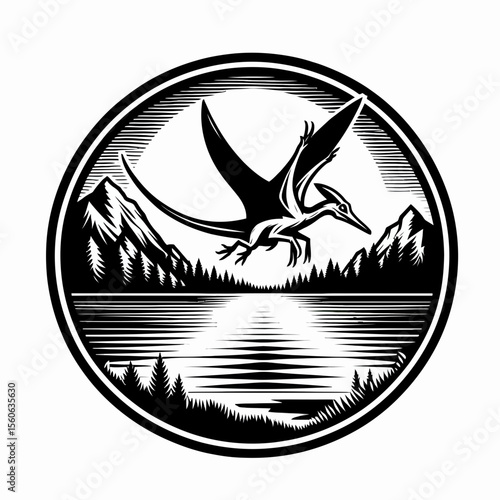 Pteranodon Diving into a Lake for Prey