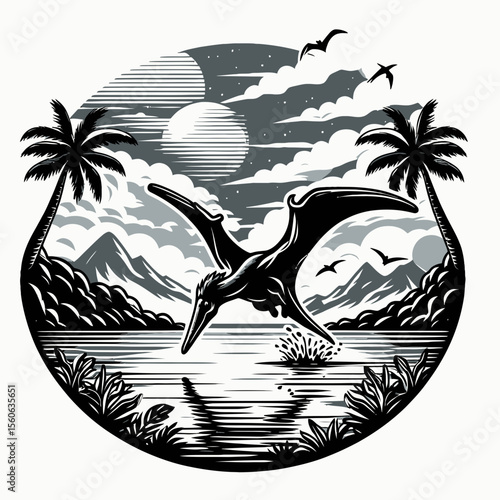 Pteranodon Diving into a Lake for Prey
